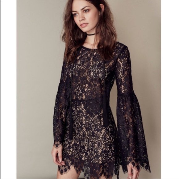 For Love And Lemons Dresses & Skirts - SET BLACK EYELASH LACE LONG TOP BELL MINI SKIRT